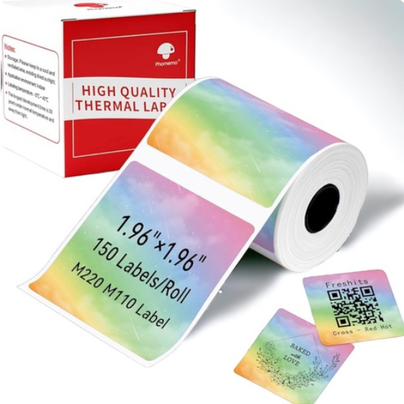 رول لیبل مربعی رنگی فوممو سایز 50×50 میلی‌متر (150 عددی) – مدل Thomemo XP5050-150TD